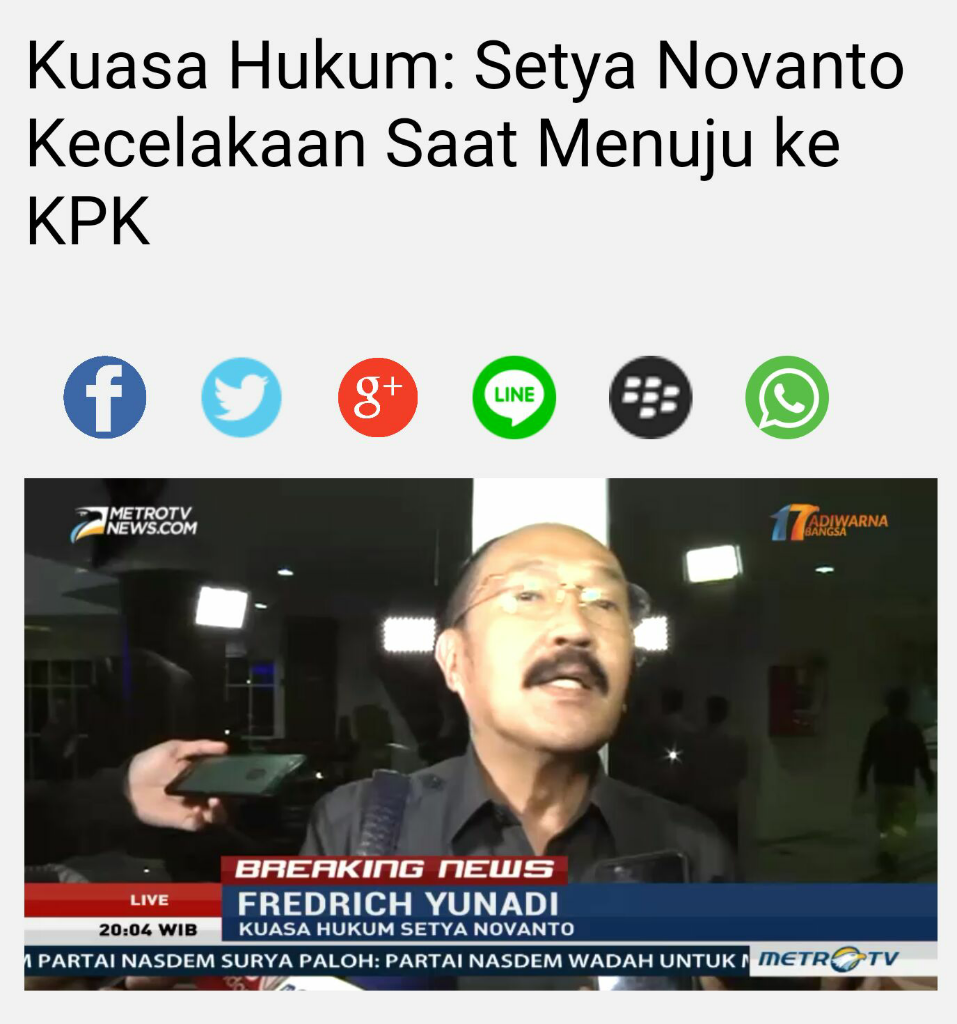 KECELAKAAN, SETYA NOVANTO ALAMI GEGAR OTAK