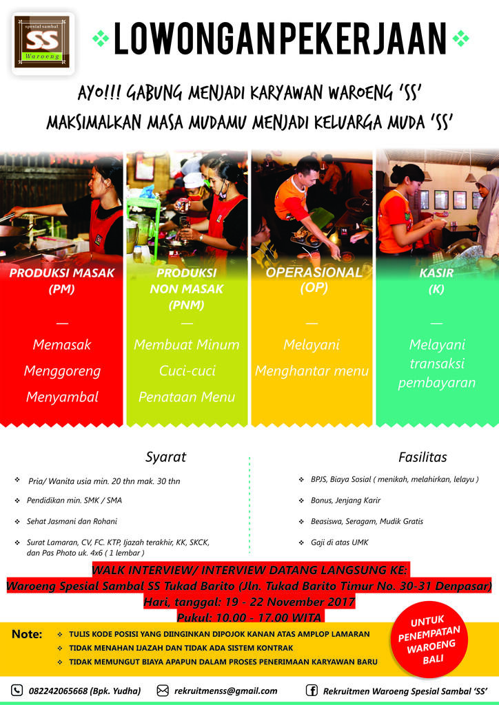 AYO IKUTI WALK INTERVIEW WAROENG SPESIAL SAMBAL "SS" (HARI TERAKHIR BESOK 22/11/2017)