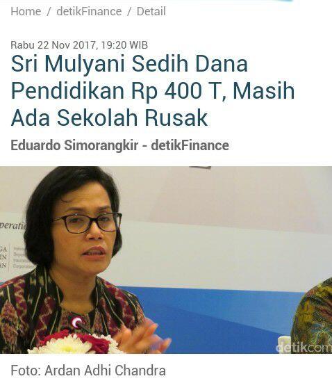 Sri Mulyani Sedih Dana Pendidikan Rp 400 T, Masih Ada Sekolah Rusak