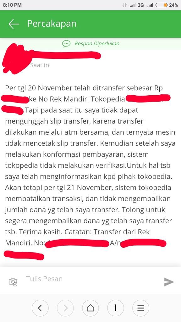 Hati2 transfer dana ke Tokopedia (Toped)