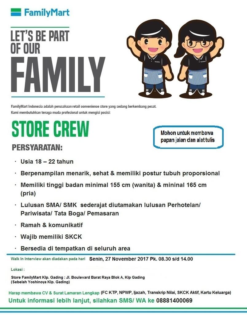Walk In Interview Store Crew 27 November 2017