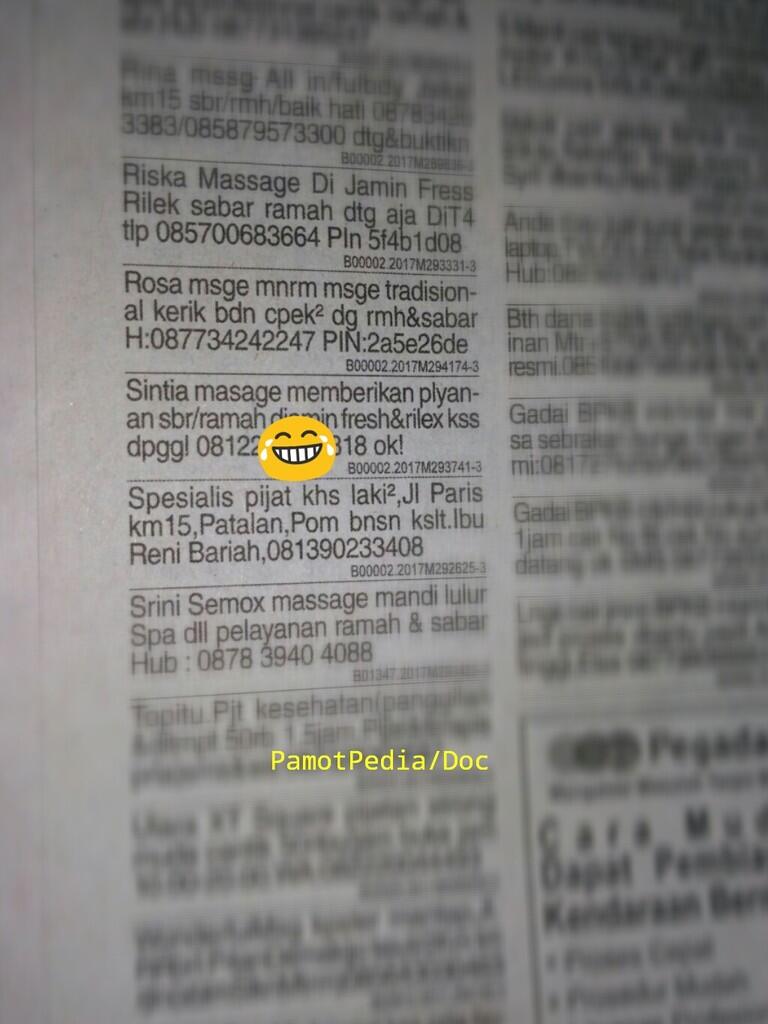 Sex terselubung di iklan baris di kolom pijat mediamasa koran