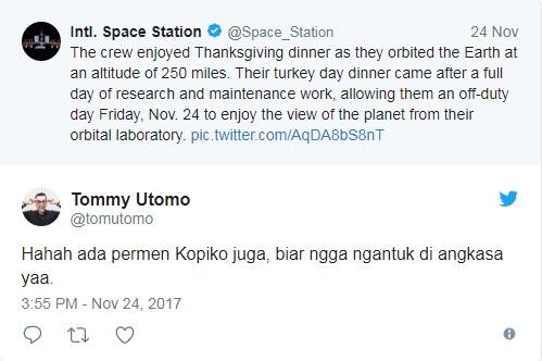 Astronot Pamer Makan Malam, `Kok Ada Kopiko?`