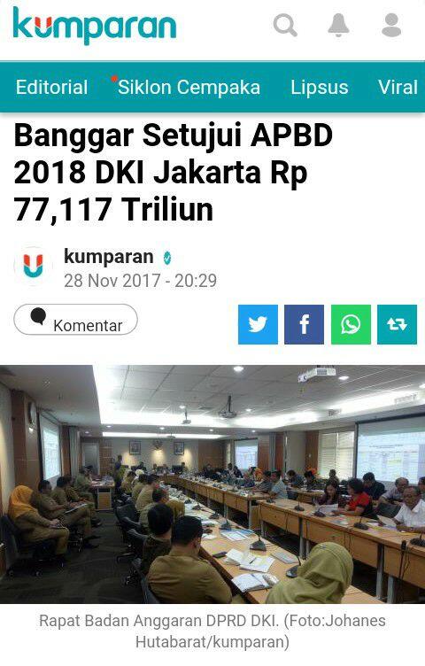 Banggar Setujui APBD 2018 DKI Jakarta Rp 77,117 Triliun