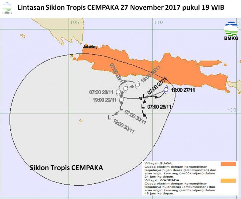 Siklon Tropis Cempaka, Peringatan dini dan Perkembangan dari BMKG