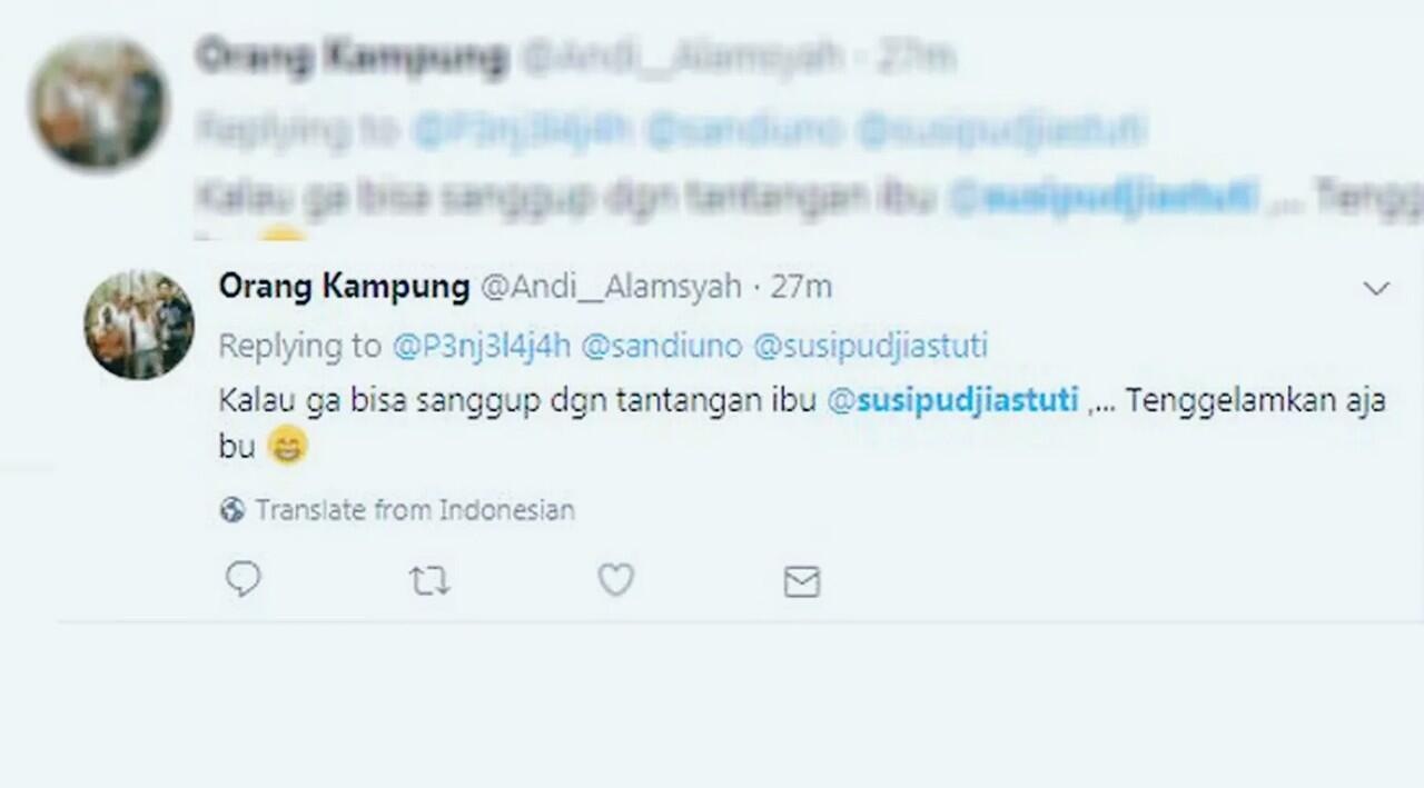 Menteri Susi Tantang Anies-Sandi, Warganet: Tenggelamkan Saja, Bu
