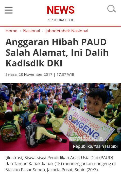 Anggaran Hibah PAUD Salah Alamat, Ini Dalih Kadisdik DKI