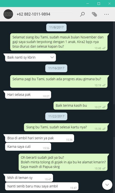 Hati-hati calo/penipu kartu BPJS di RS Kartika Pulomas bernama Tami 0882 1011 9894