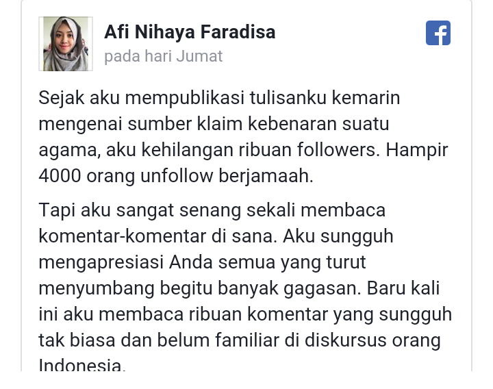 Ingat Afi Nihaya Faradisa?Dia Baru Kehilangan 4 Ribu Followers yang Unfollow Berjamah