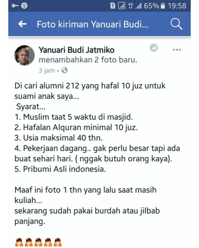 Gempar Pria Ini Blak Blakan Cari Jodoh Anaknya Syarat Alumni 212