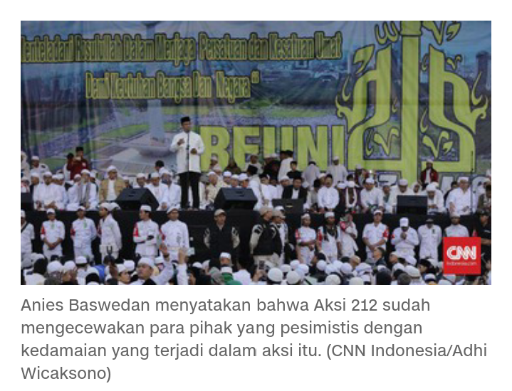 Anies Sebut Aksi 212 Sudah Kecewakan Kaum 'Pesimis'