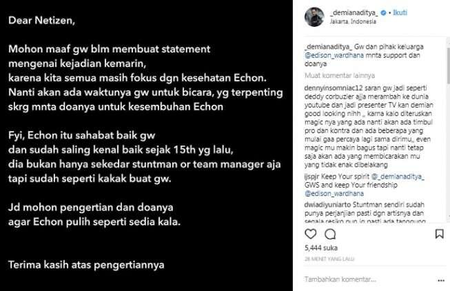 Klarifikasi Demian Aditya soal Kecelakaan Edison Whardana