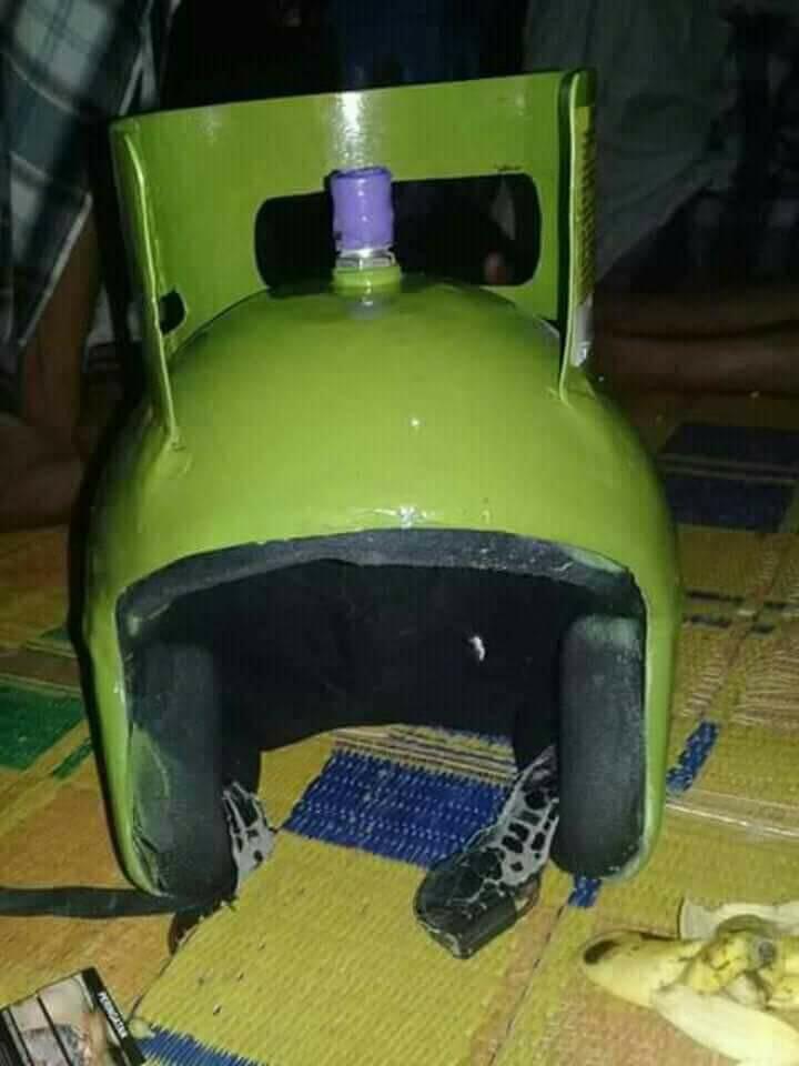 Tabung gas LPG 3 kg ini diubah jadi helm, kocak parah