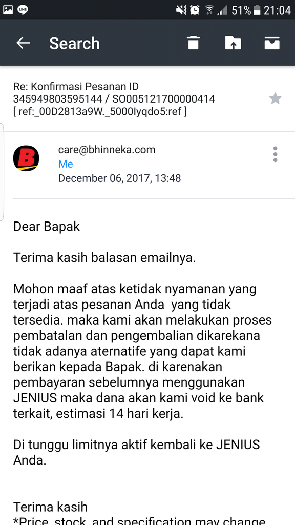 Surat terbuka untuk BHINNEKA.COM atas solusi sepihaknya