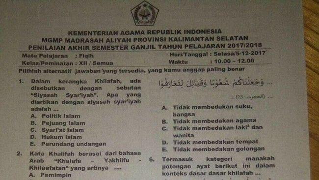 Kemenag Tarik Soal Ujian Madrasah Bahas Khilafah yang Viral