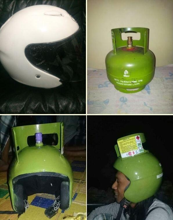 Kreatif &amp; Kocak! Pria Ini Sukses Bikin Helm Dari Tabung Gas Elpiji Bekas