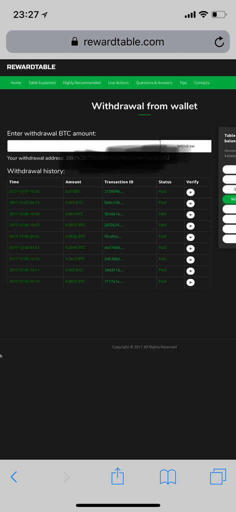 REWARDTABLE, profit 7x dalam hitungan jam/hari! modal 0.001 bitcoin