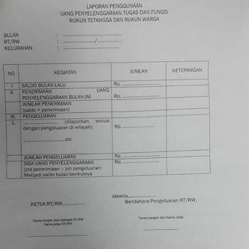 LPJ Dibebaskan, RT/RW DKI Laporkan Dana Operasional Lewat Formulir