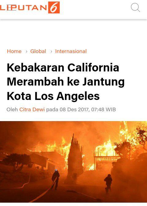 Kebakaran California Merambah ke Jantung Kota Los Angeles