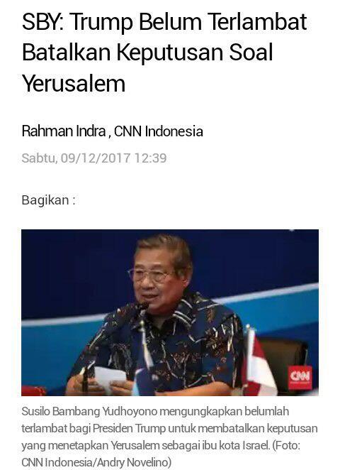SBY: Trump Belum Terlambat Batalkan Keputusan Soal Yerusalem