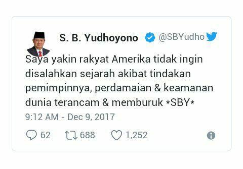 SBY: Trump Belum Terlambat Batalkan Keputusan Soal Yerusalem
