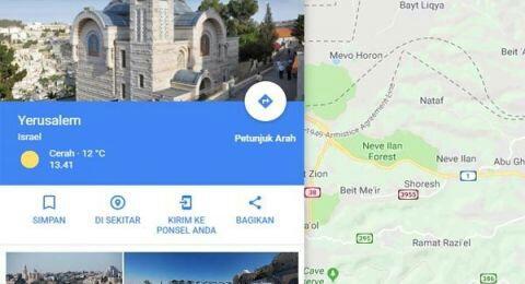 Google Maps Sudah Cantumkan Yerusalem sebagai Ibu Kota Israel