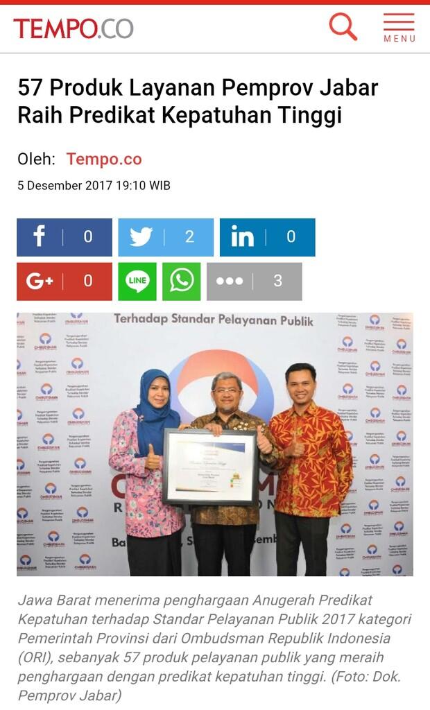 57 Produk Layanan Pemprov Jabar Raih Predikat Kepatuhan Tinggi