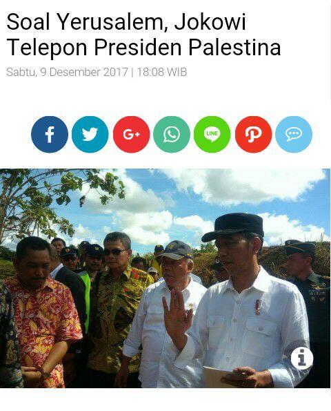 Soal Yerusalem, Jokowi Telepon Presiden Palestina