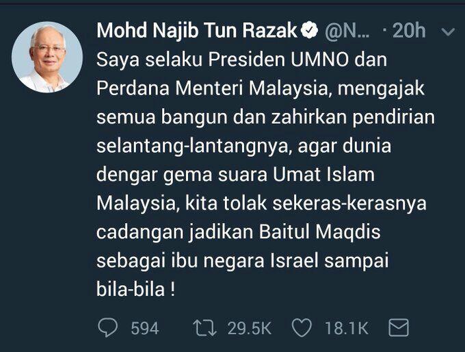 Heboh!Netter Malaysia Bandingkan Cuitan PM Najib dan Jokowi Soal Yerussalem, Ada Apa?