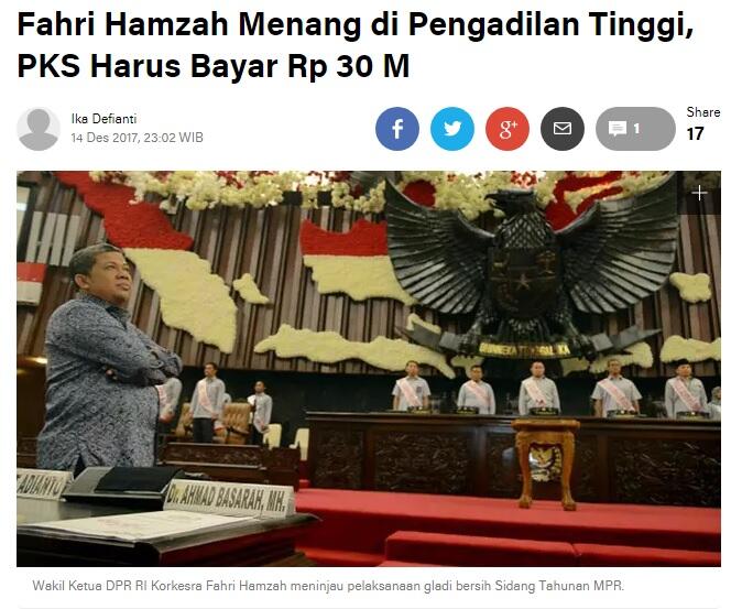 PKS : Jangan Bahagia Dulu, Mungkin Fahri Hamzah yang Akan Nangis Bombai