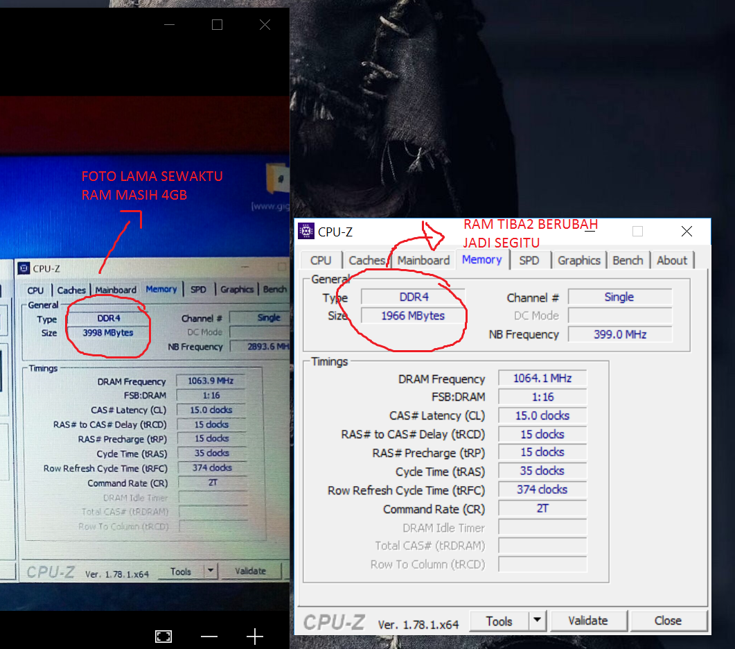 RAM TIBA-TIBA BERUBAH (TURUN) DARI 4GB MENJADI 2GB