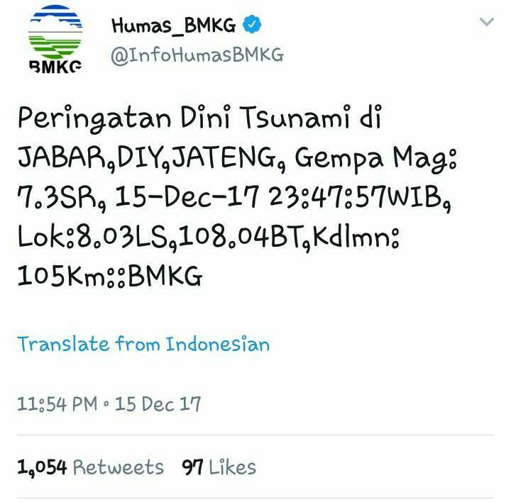 Gempa Berpotensi Tsunami 15 Desember 2017