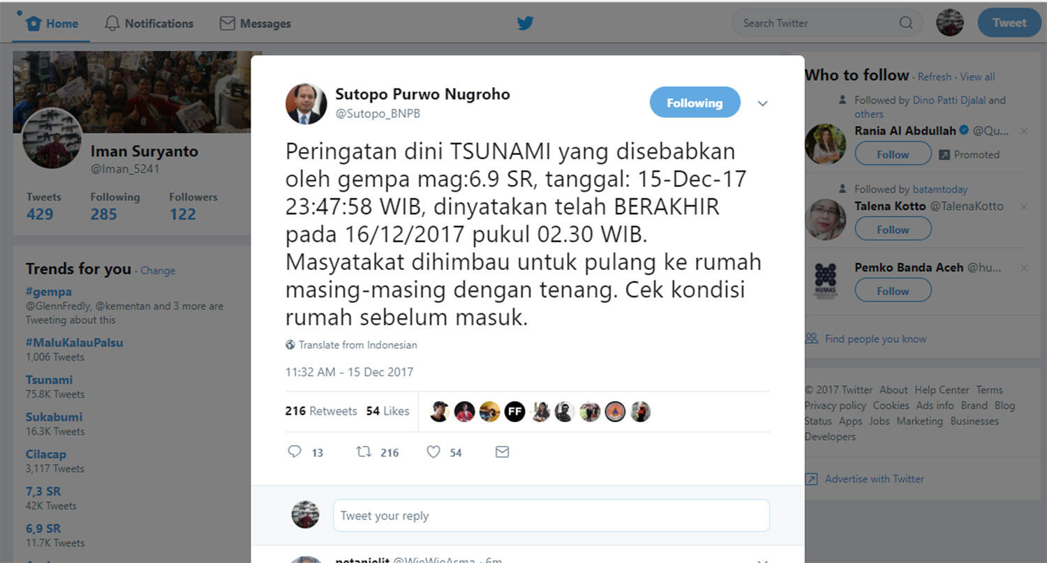 BNPB dan BMKG Cabut Peringatan Tsunami Pasca-Dua Kali Gempa di Jawa Barat