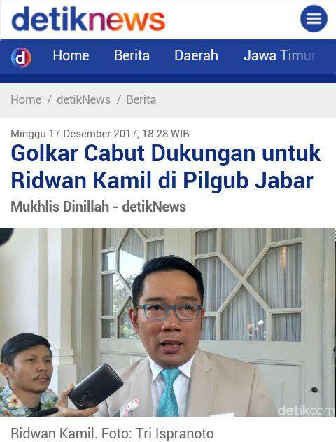 Golkar Cabut Dukungan untuk Ridwan Kamil di Pilgub Jabar