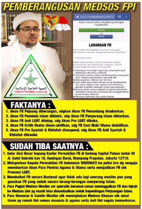 Gara-gara Akun Diblokir, FPI Akan Geruduk Kantor Facebook