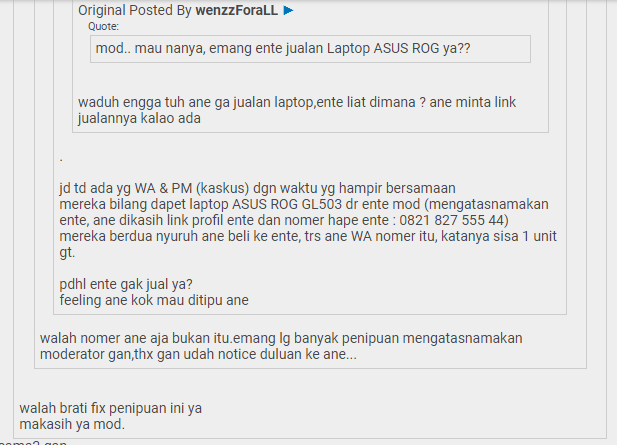 Hati-Hati Penipuan Mengatasnamakan Moderator...!!