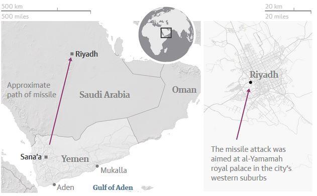 Saudi Arabia shoots down Houthi missile aimed at Riyadh palace