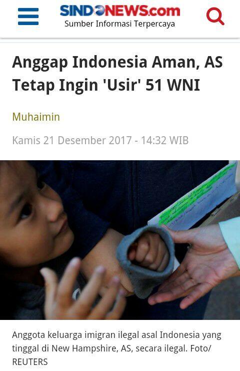 Anggap Indonesia Aman, AS Tetap Ingin 'Usir' 51 WNI