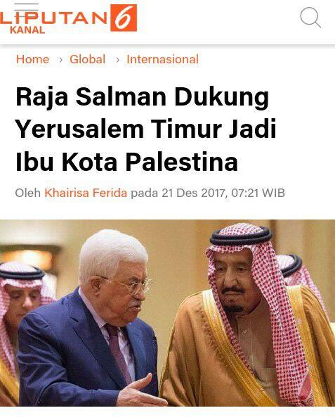 Raja Salman Dukung Yerusalem Timur Jadi Ibu Kota Palestina