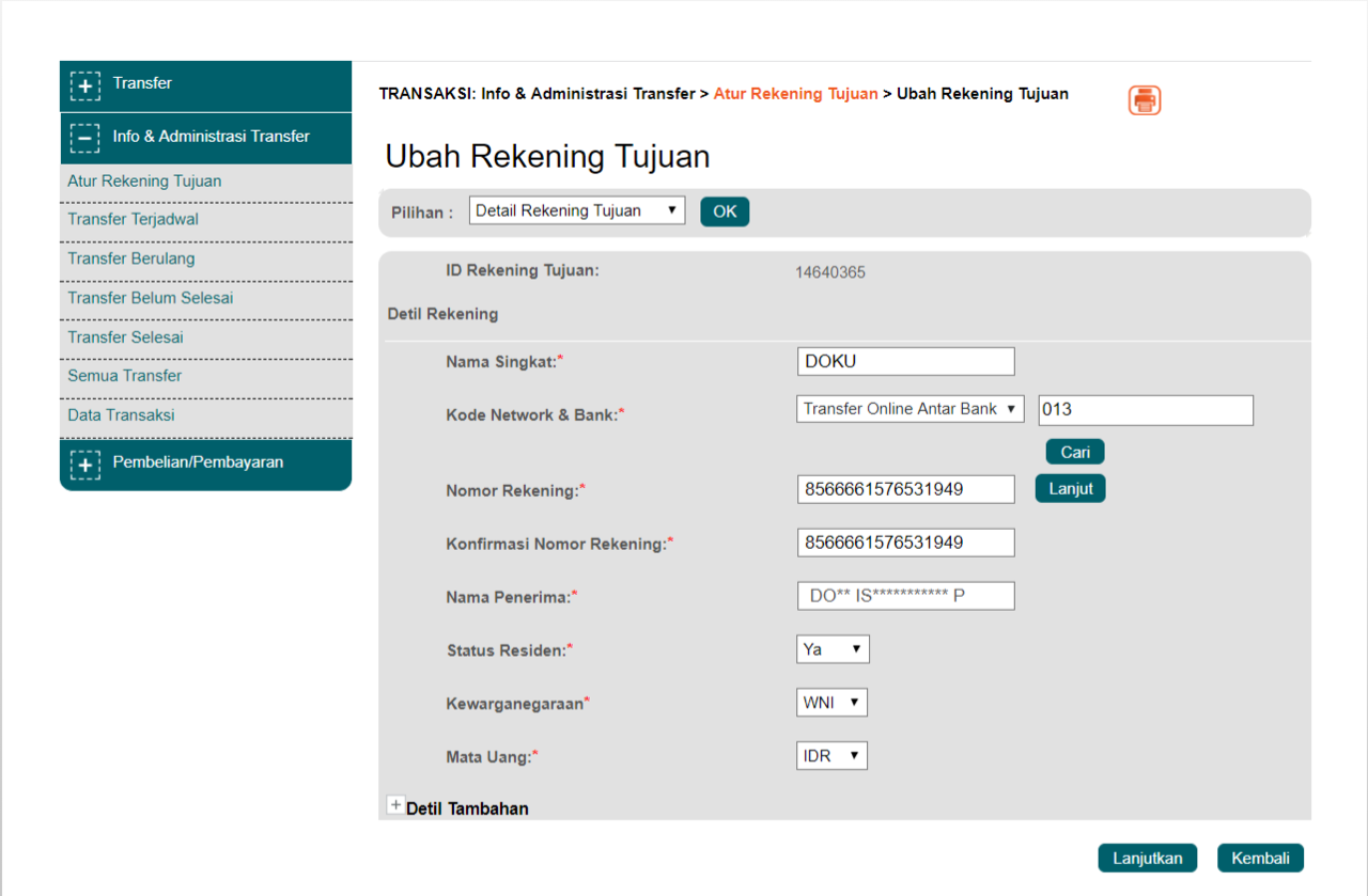 Topup saldo DOKU WALLET lewat BNI Internet Banking, saldo tidak masuk uang hilang