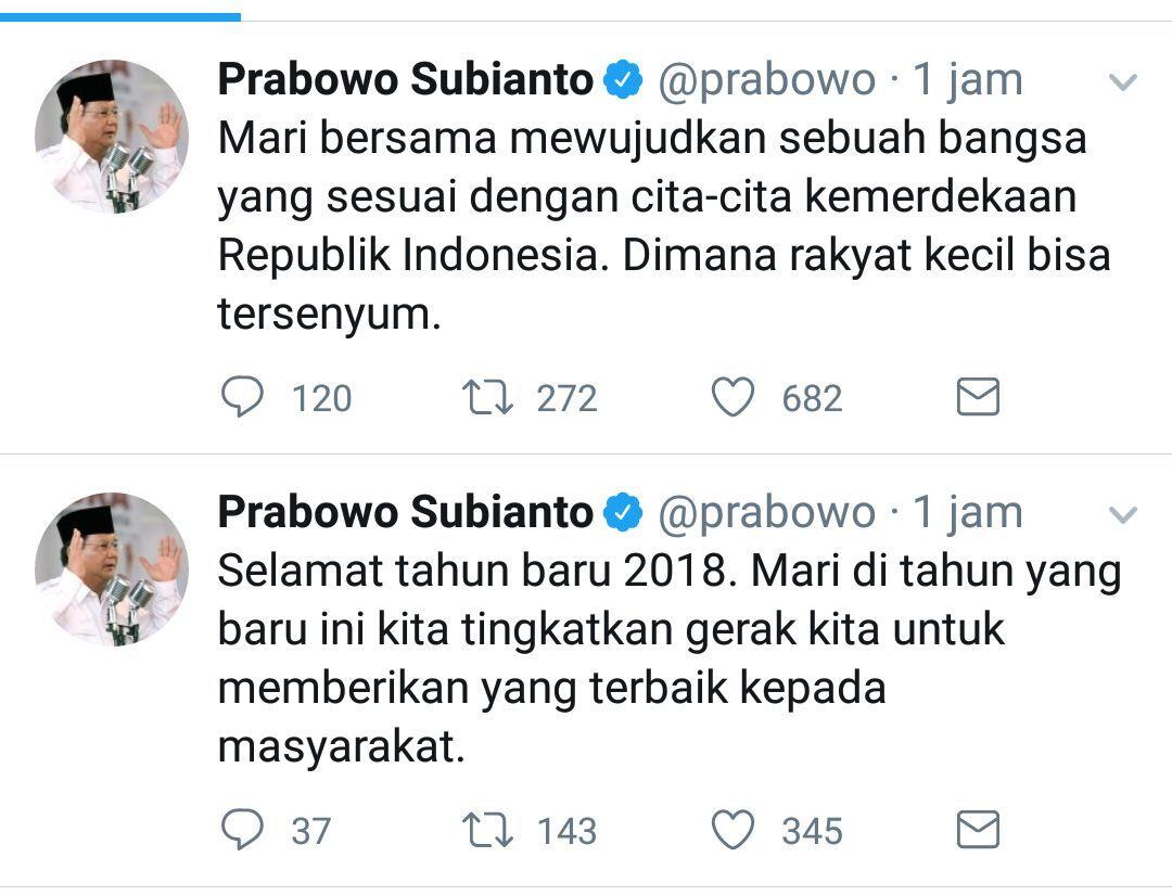 Prabowo: Selamat Tahun Baru, Mari Wujudkan Cita-cita Kemerdekaan