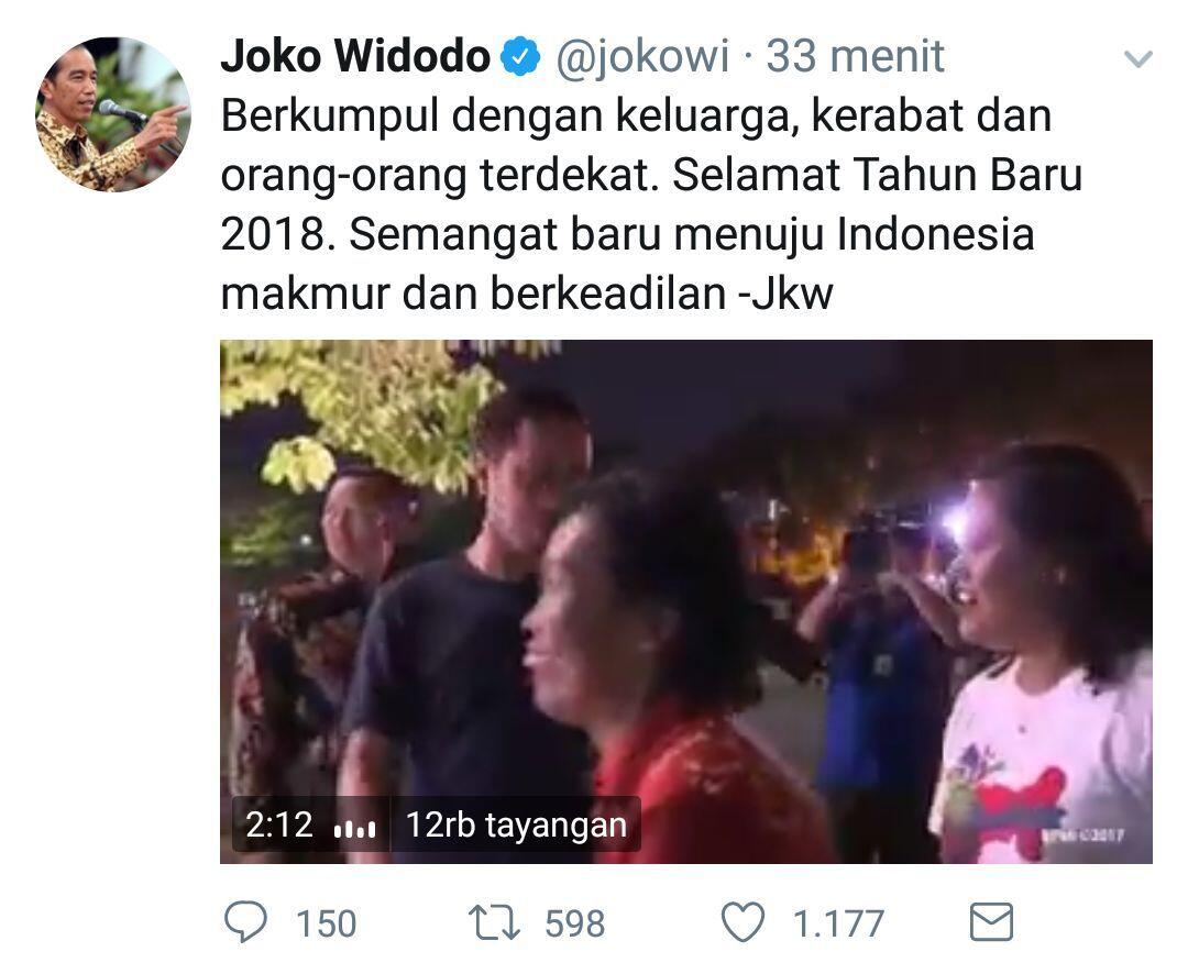 Jokowi: Selamat Tahun Baru 2018, Menuju Indonesia Makmur Berkeadilan