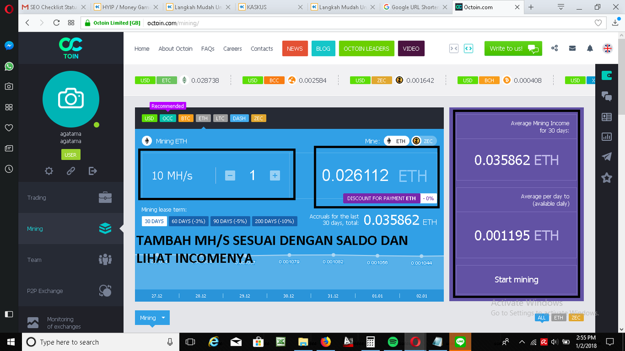 &#91;JAGONYA MINING&#93; Nambang di OCTOIN, Cara Mudah Profit Setiap Hari!