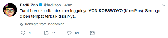 Netizen Ucapkan Selamat Tinggal Untuk Musisi Yon Koeswoyo