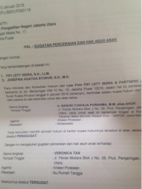 Ahok Gugat Cerai Veronica Tan