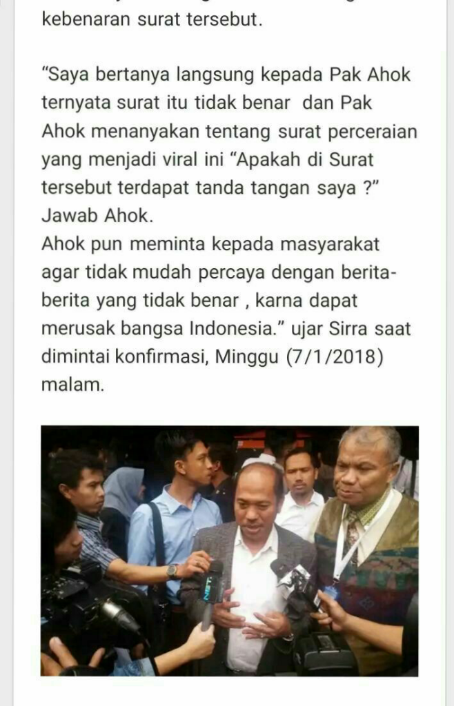 Pengacara Sarankan Ahok Tak Hadir di Sidang Cerai