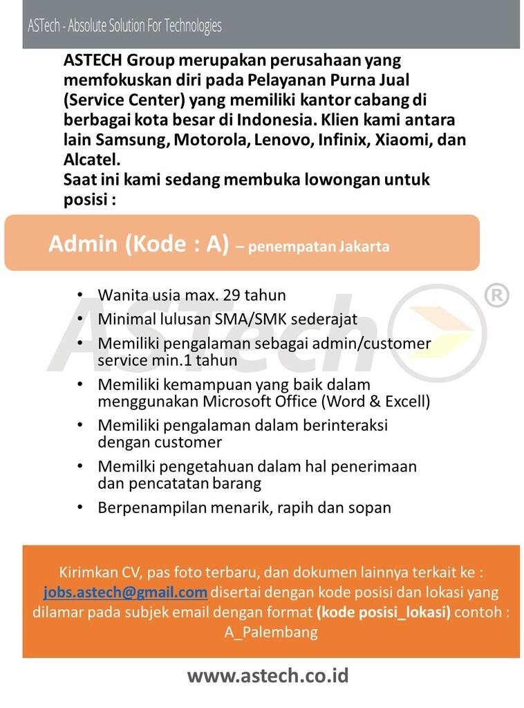 INFO LOWONGAN ADMIN URGENT CEWEK, MIN SLTA, JAGO EXCELL!!
