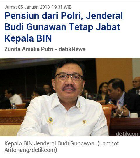 Pensiun dari Polri, Jenderal Budi Gunawan Tetap Jabat Kepala BIN