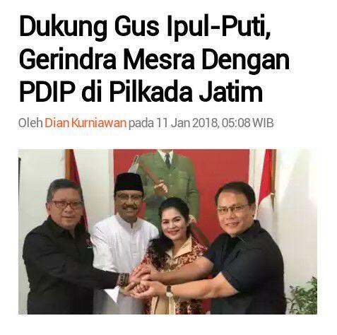 Dukung Gus Ipul-Puti, Gerindra Mesra Dengan PDIP di Pilkada Jati