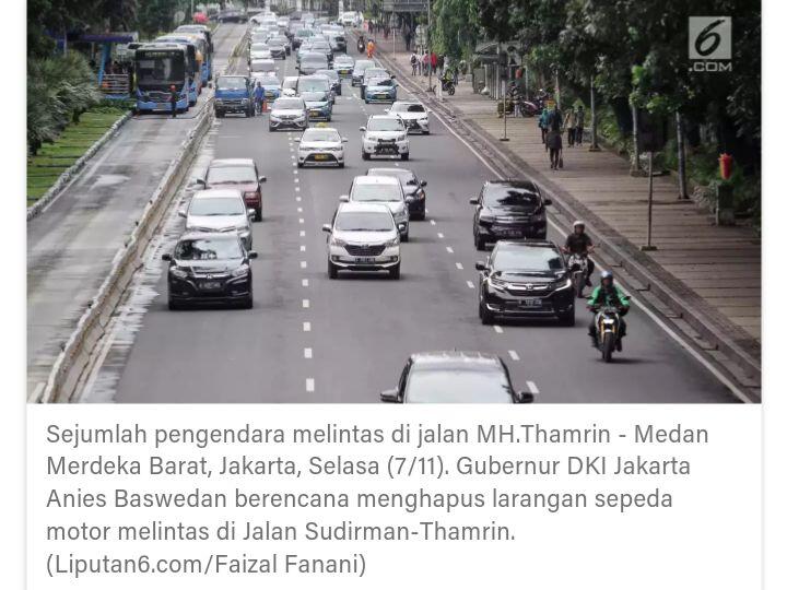 Sepeda Motor Segera Bebas Lintasi Thamrin